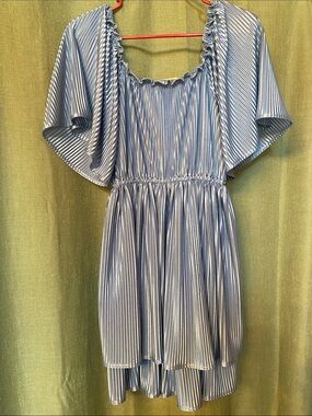 Simply Southern Blue and White Stripe Flutter Sleeve Dress